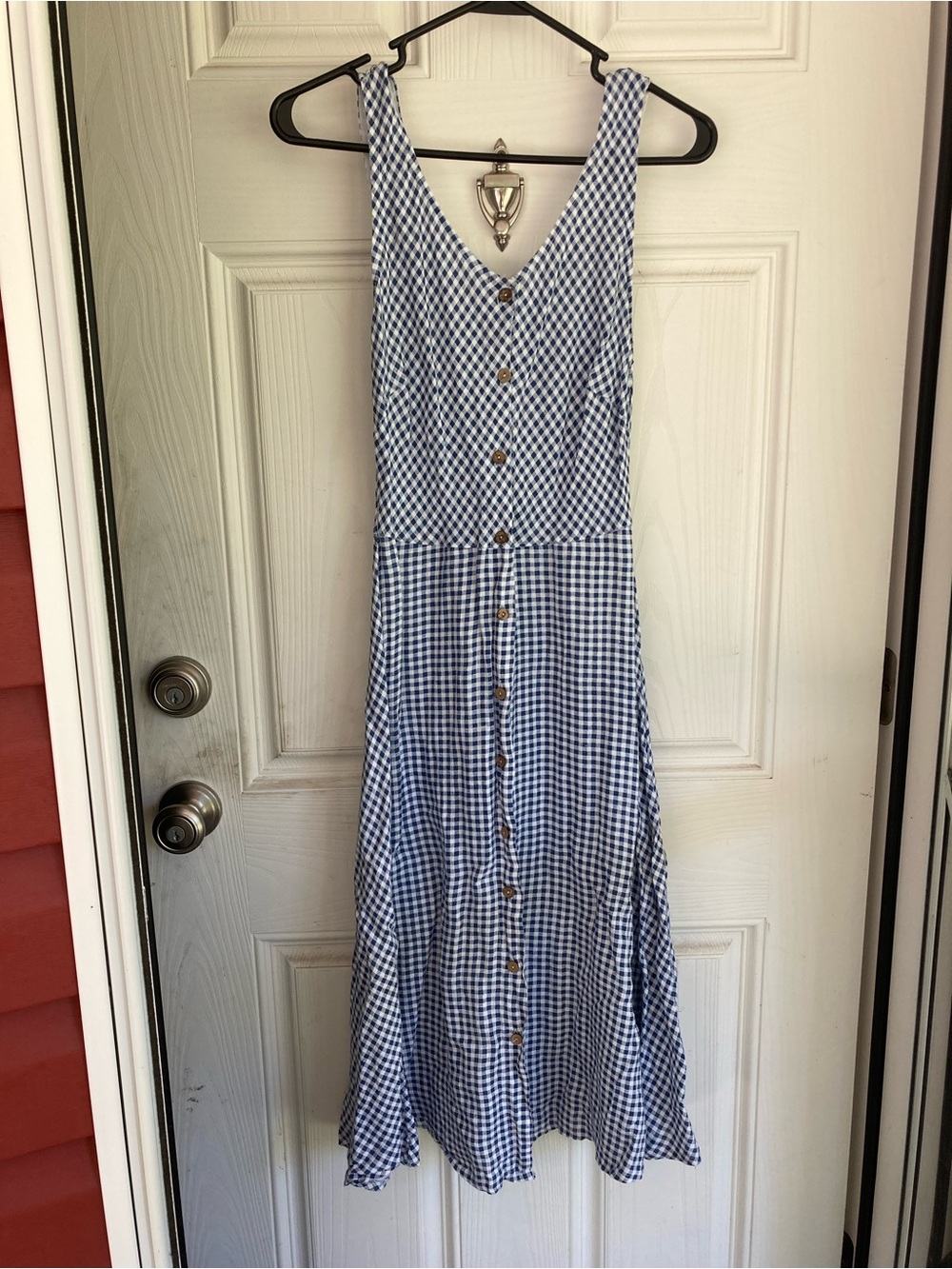 Blue Gingham linen Sleeveless Midi Dress